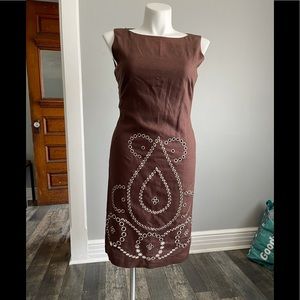 Elegant Brown Midi Dress with Embroidered Details